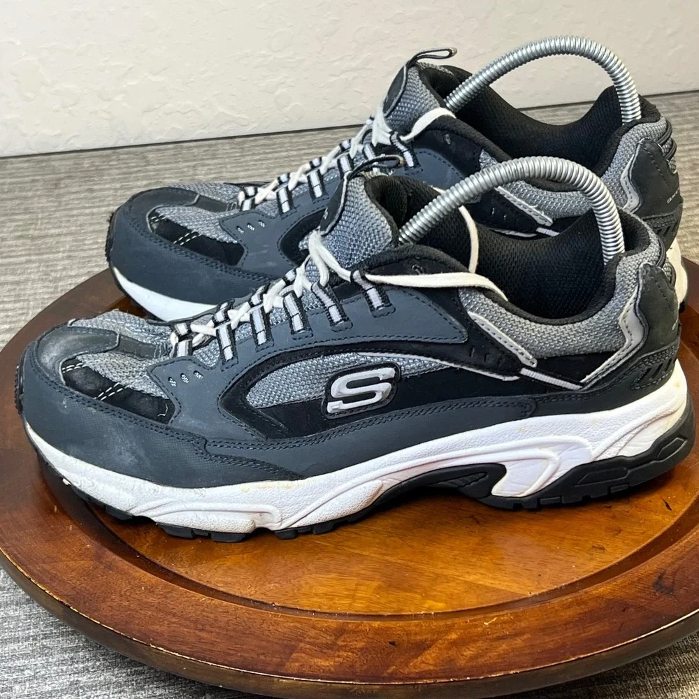 Skechers Sport Mens 9 Navy Black Leather Mesh Memory Foam Sneakers 51286EW